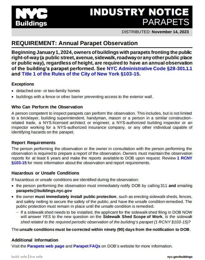 NYC building parapet observation